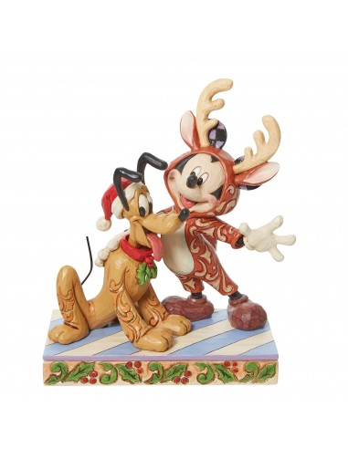 Figurine Mickey et Pluto en costumes de Noël  - Disney Traditions l'achat 